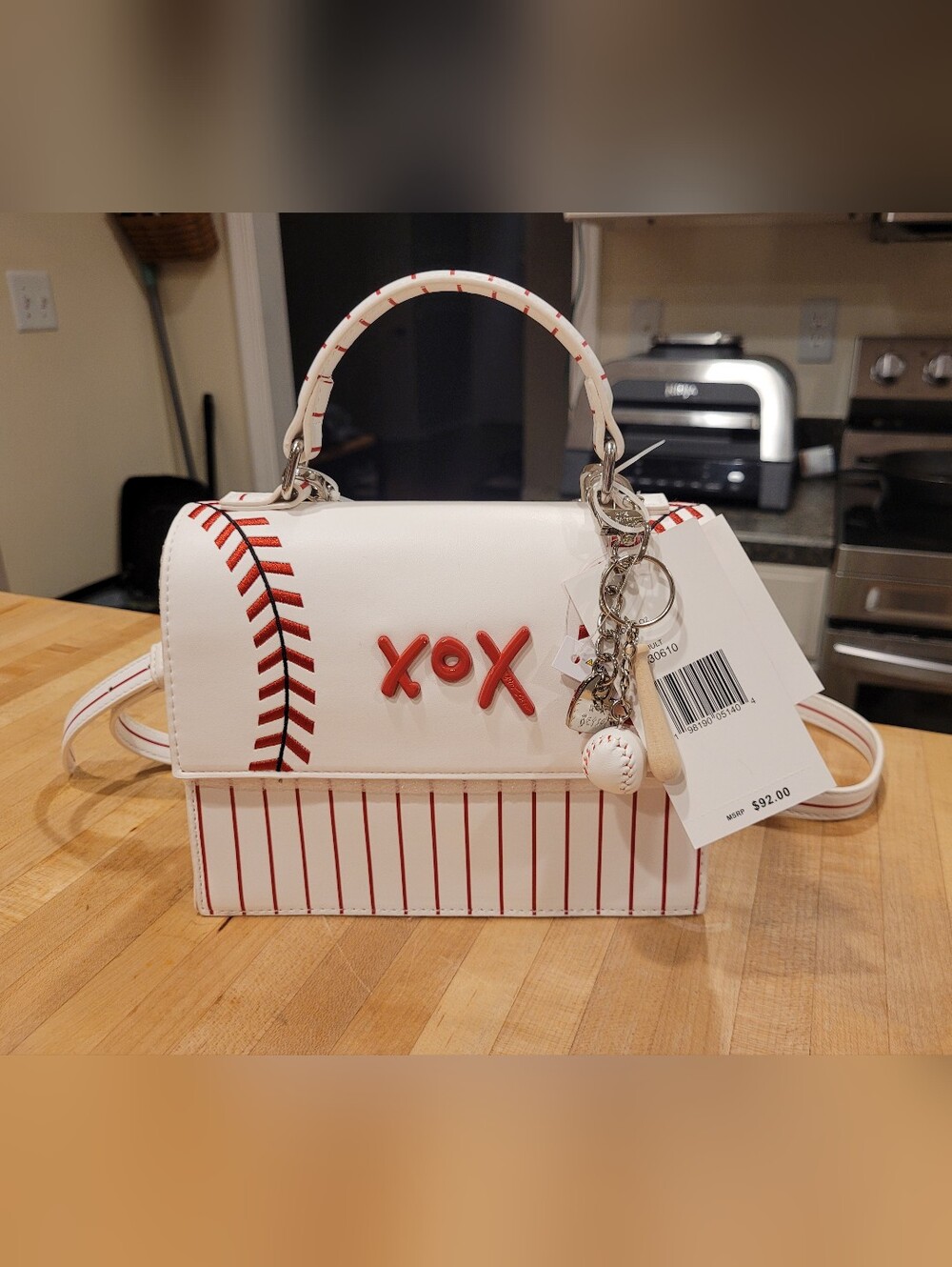 NEW Betsey Johnson White & Red 'XOX' Baseball-Inspired Top Handle Crossbody Bag